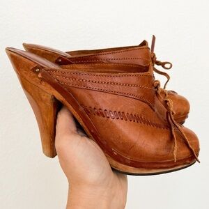 Quali Craft Leather Wooden Clogs Heels Size 6